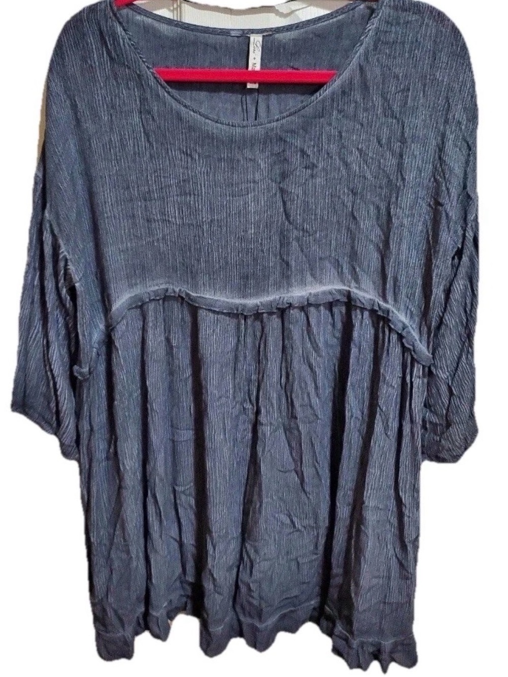 NWT Lori & Mari Blue Ruffle Short Sleeve Top Women’s M | Boho Crinkle Blouse
